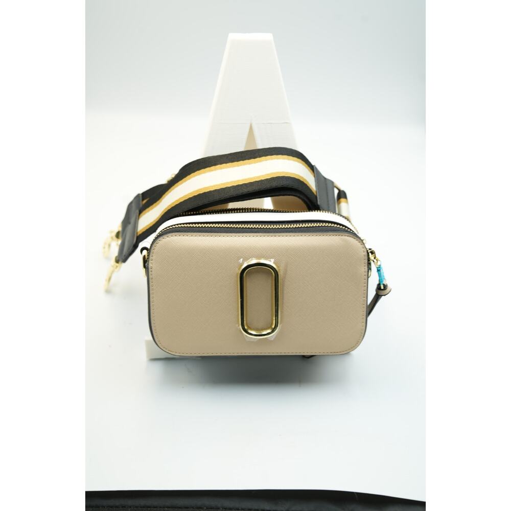 Beige Crossbody Camera Bag Gold‎ Hardware Dual Zip with Wide Strap